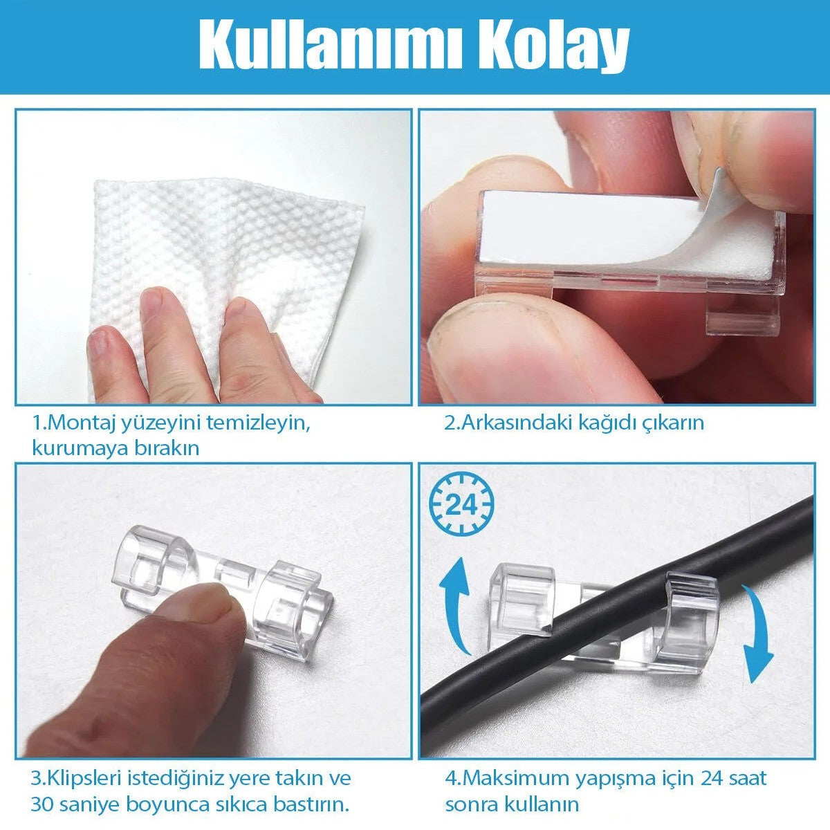 Şeffaf Yapışkanlı Kablo Saklayıcı Sabitleyici 40 ADET