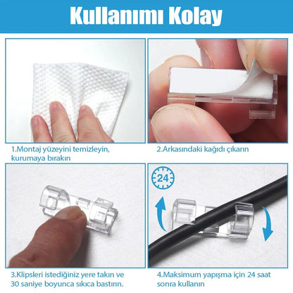 Şeffaf Yapışkanlı Kablo Saklayıcı Sabitleyici 40 ADET
