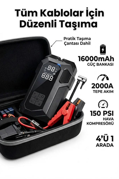 Akıllı Akü Takviye + Kompresör Cihazı AllyPa 16000mAh Orjinal Ürün