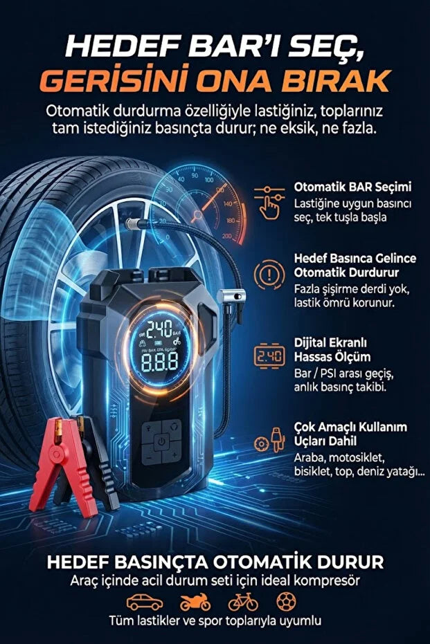 Akıllı Akü Takviye + Kompresör Cihazı AllyPa 16000mAh Orjinal Ürün