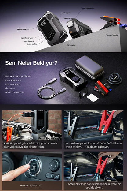 Akıllı Akü Takviye + Kompresör Cihazı AllyPa 16000mAh Orjinal Ürün