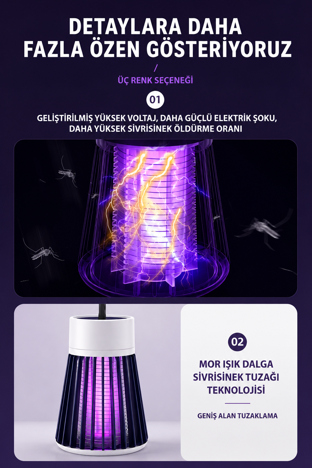 Sinek Öldürücü UV Mor Işık + Gece Lambası