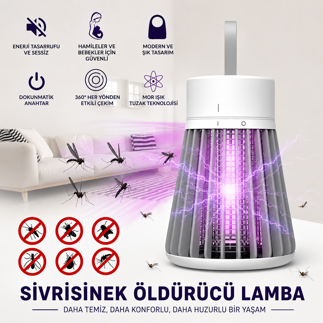 Sinek Öldürücü UV Mor Işık + Gece Lambası